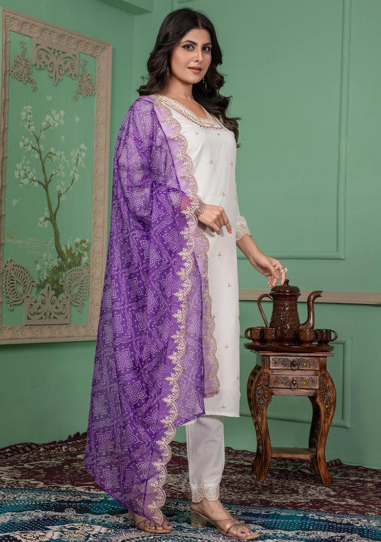 White Embroidered Silk Kurta Set