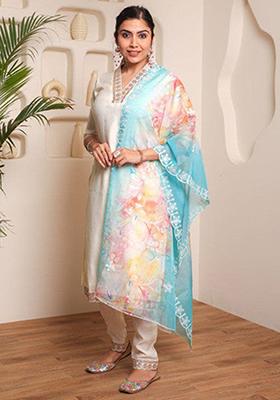 White Embroidered Chanderi Kurta Set