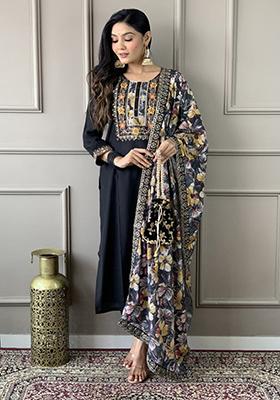 Black Embroidered Viscose Kurta Set