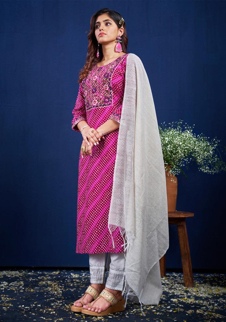 Purple Embroidered Rayon Kurta Set