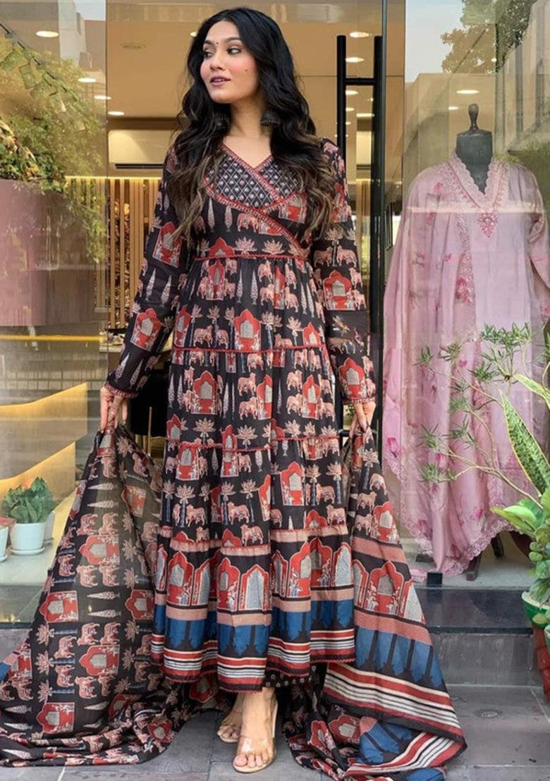 Black Embroidered Cotton Kurta Set