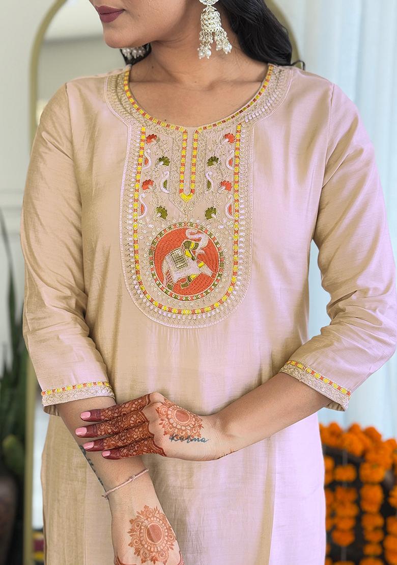 White Embroidered Viscose Kurta Set