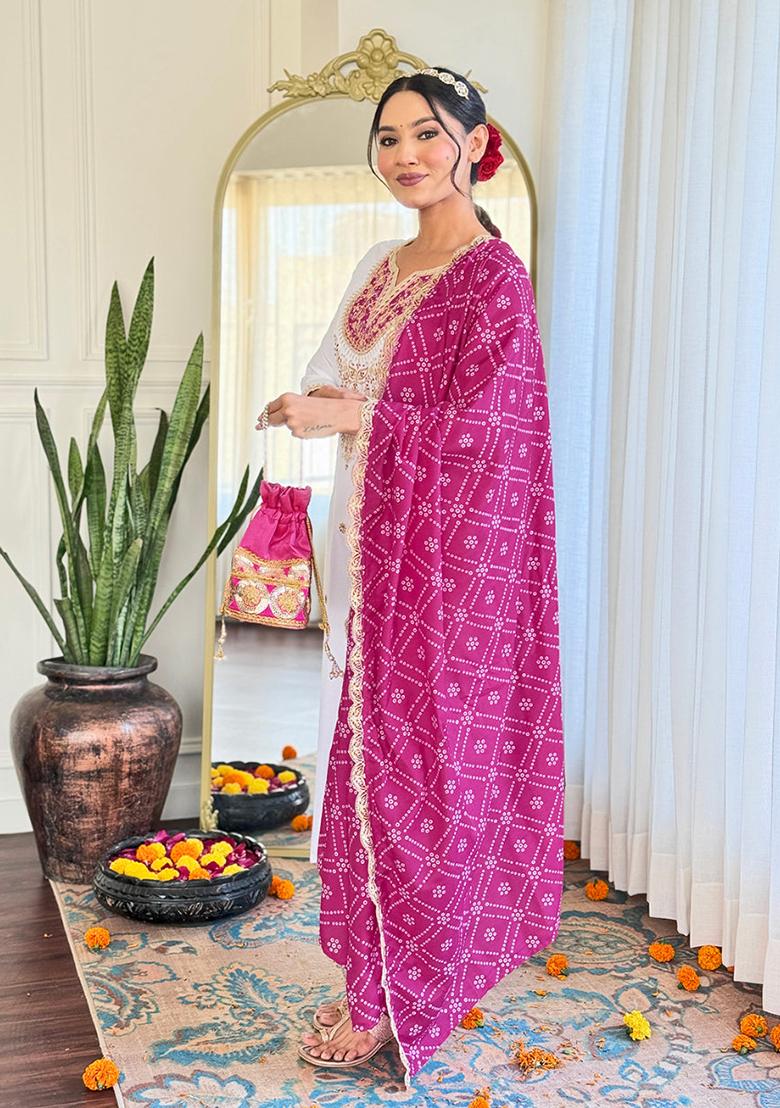 White Embroidered Viscose Kurta Set