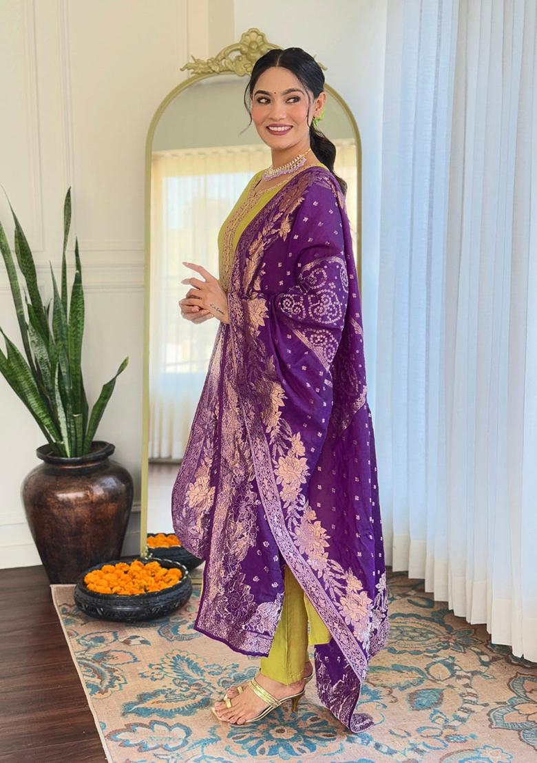 Green Embroidered Viscose Kurta Set