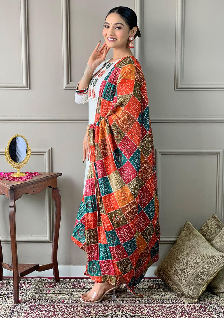 Off White Embroidered Viscose Kurta Set