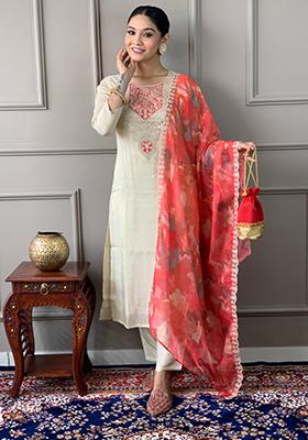 White Embroidered Chanderi Kurta Set