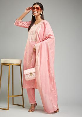 Pink Printed Rayon Kurta Set