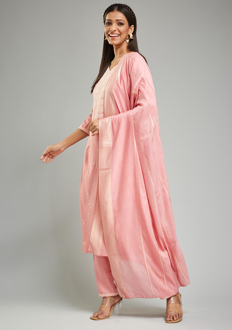 Pink Printed Rayon Kurta Set