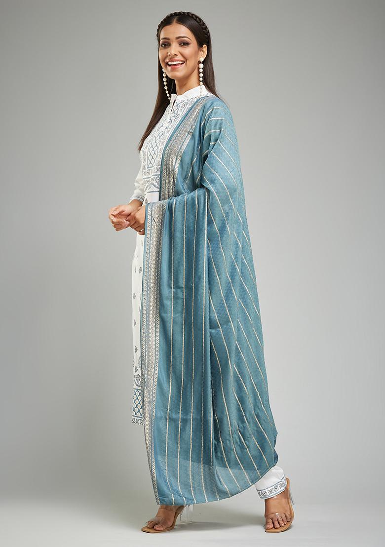 White Printed Rayon Kurta Set