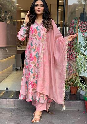 Pink Embroidered Viscose Kurta Set