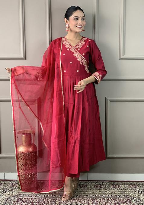 Mustard Embroidered Chanderi Kurta Set