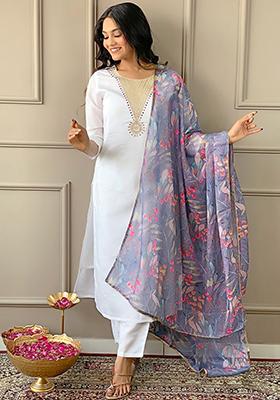 Grey Embroidered Rayon Kurta Set