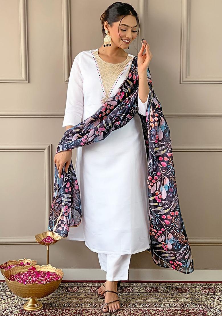 Black Embroidered Rayon Kurta Set