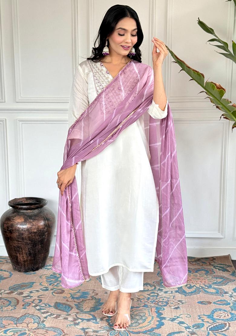 White Embroidered Chanderi Kurta Set