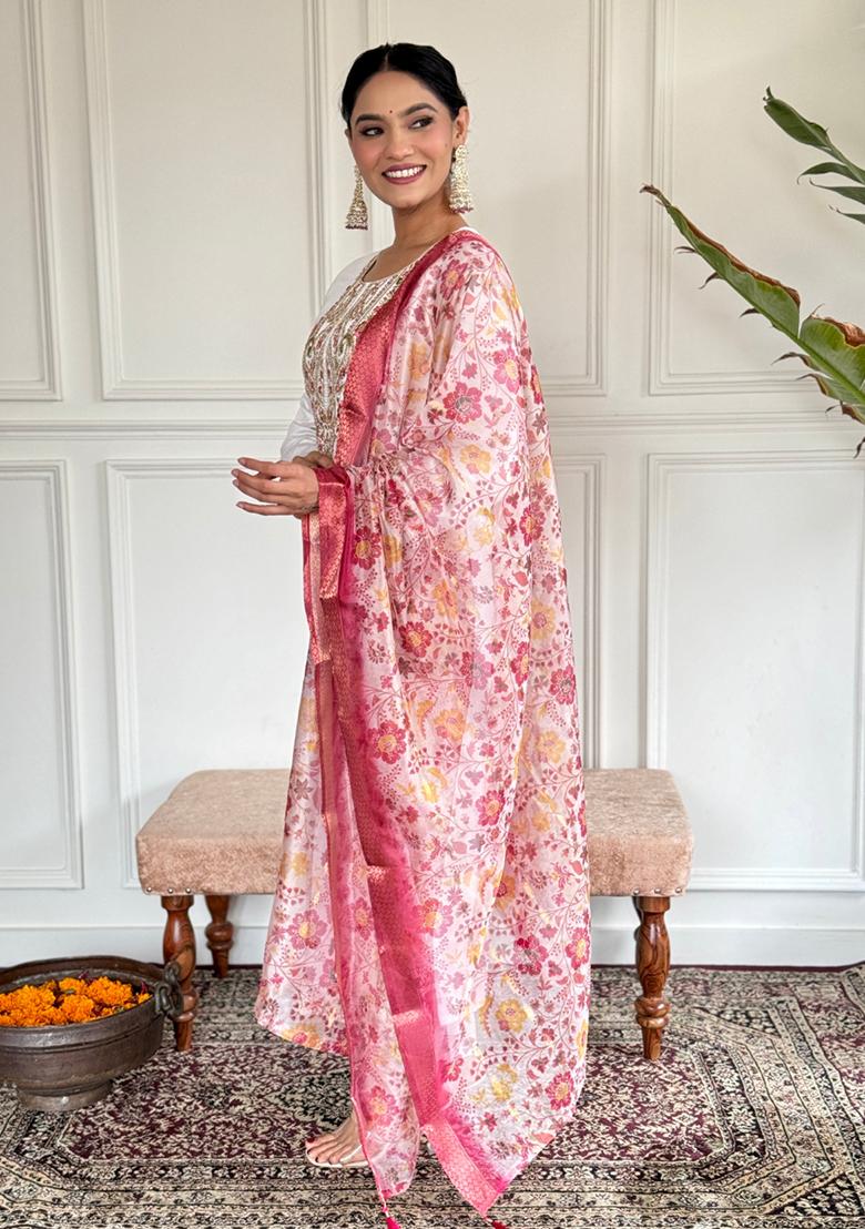 Purple Printed Chanderi Kurta Set