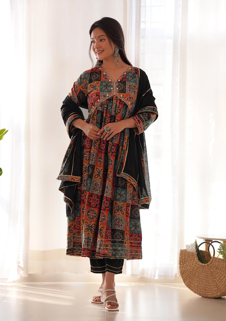Multicolor Embroidered Chanderi Kurta Set