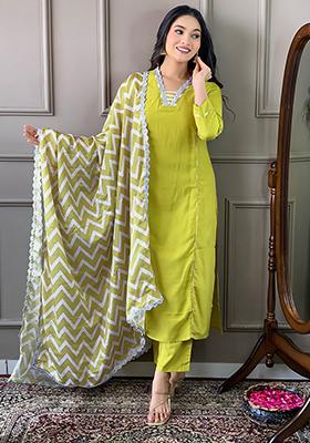 Yellow Embroidered Viscose Kurta Set