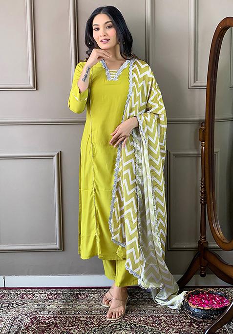 Yellow Embroidered Viscose Kurta Set