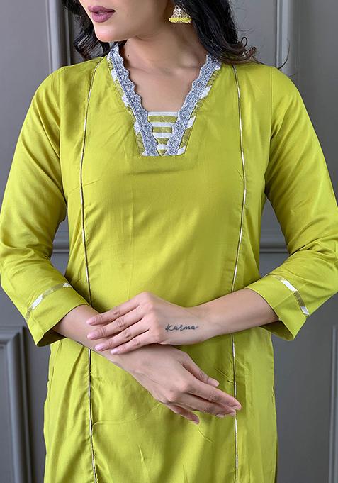 Yellow Embroidered Viscose Kurta Set