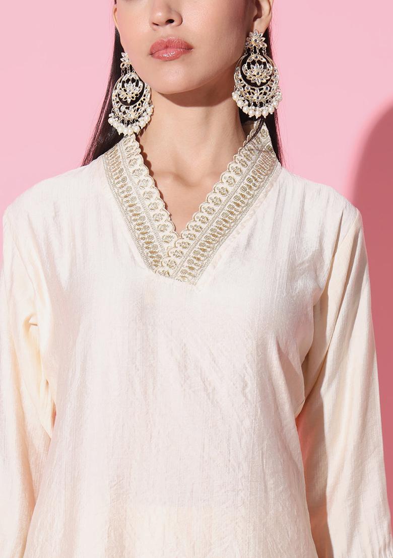 White Embroidered Chanderi Kurta Set