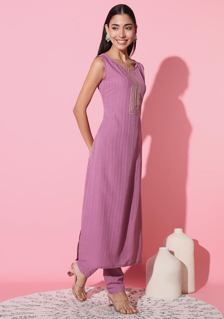 Pink Embroidered Silk Kurta Set