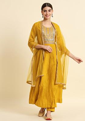 Yellow Embroidered Silk Kurta Set