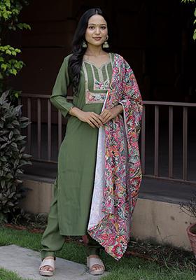 Green Embroidered Chanderi Kurta Set