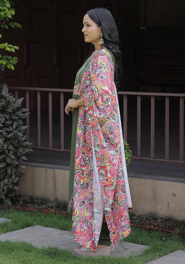 Green Embroidered Chanderi Kurta Set