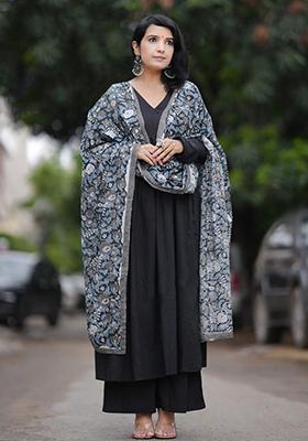 Black Printed Rayon Kurta Set