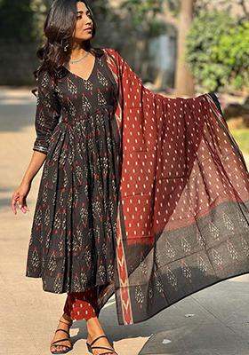 Black Printed Rayon Kurta Set