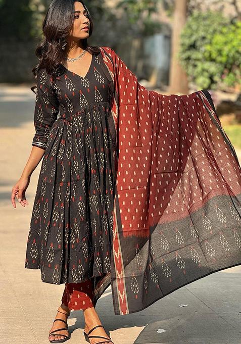 Black Printed Rayon Kurta Set