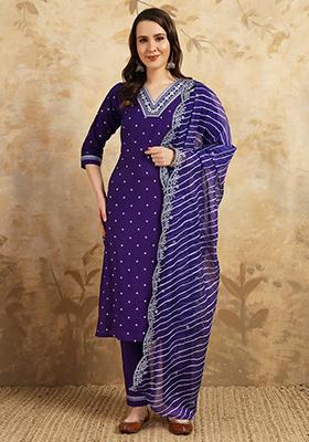Royal Blue Embroidered Chanderi Kurta Set