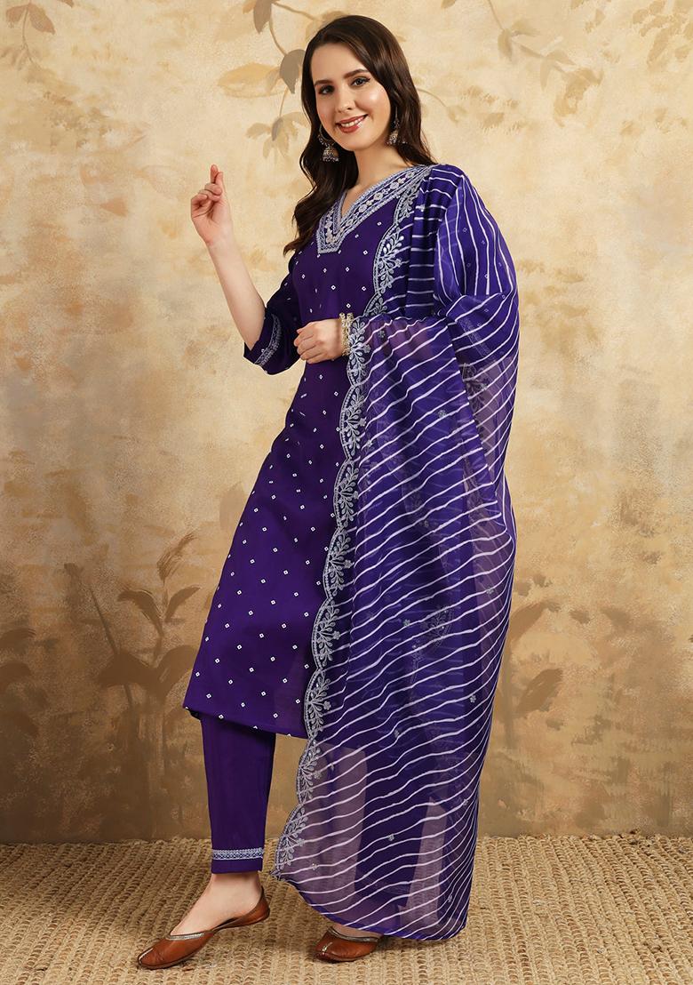 Royal Blue Embroidered Chanderi Kurta Set