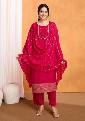 Red Embroidered Silk Kurta Set