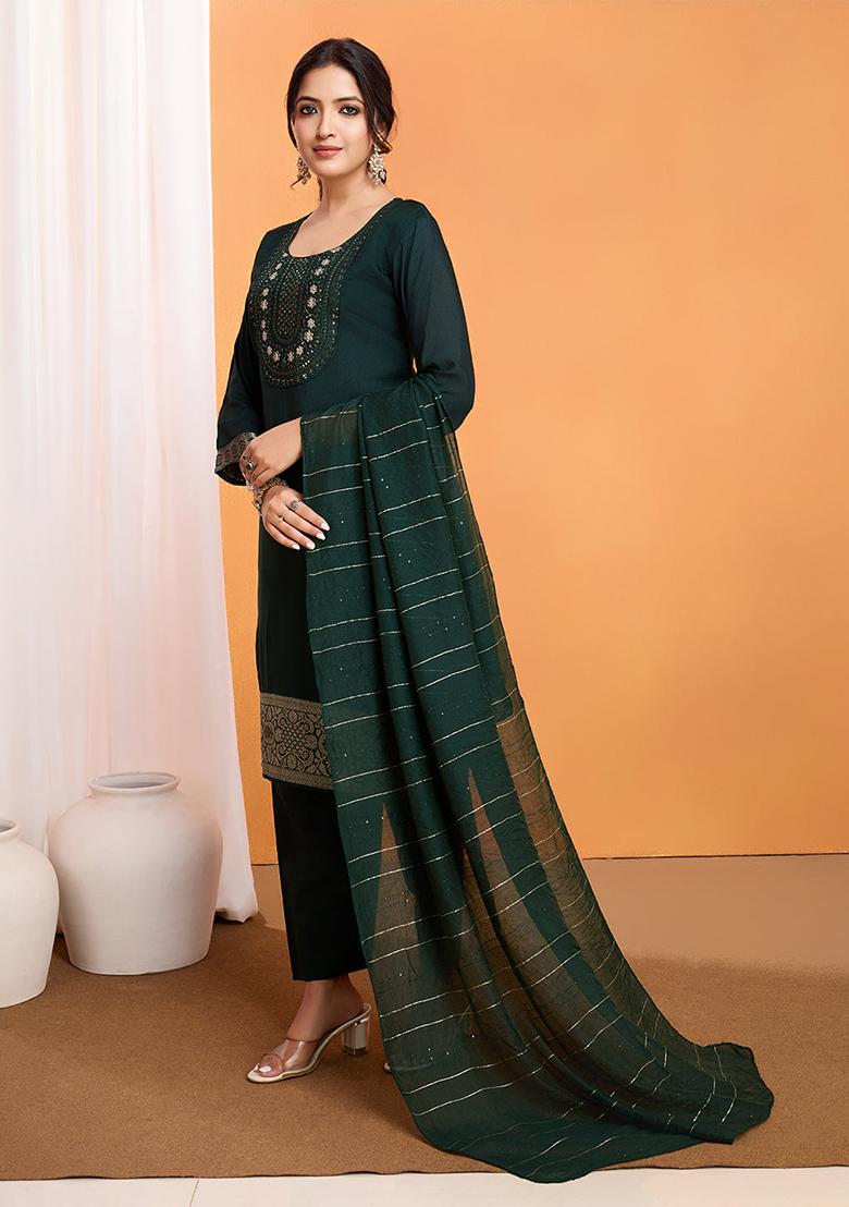 Green Embroidered Silk Kurta Set