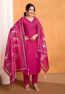 Pink Embroidered Silk Kurta Set