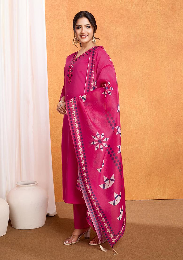 Pink Embroidered Silk Kurta Set
