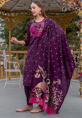 Purple Printed Cotton Kurta Set