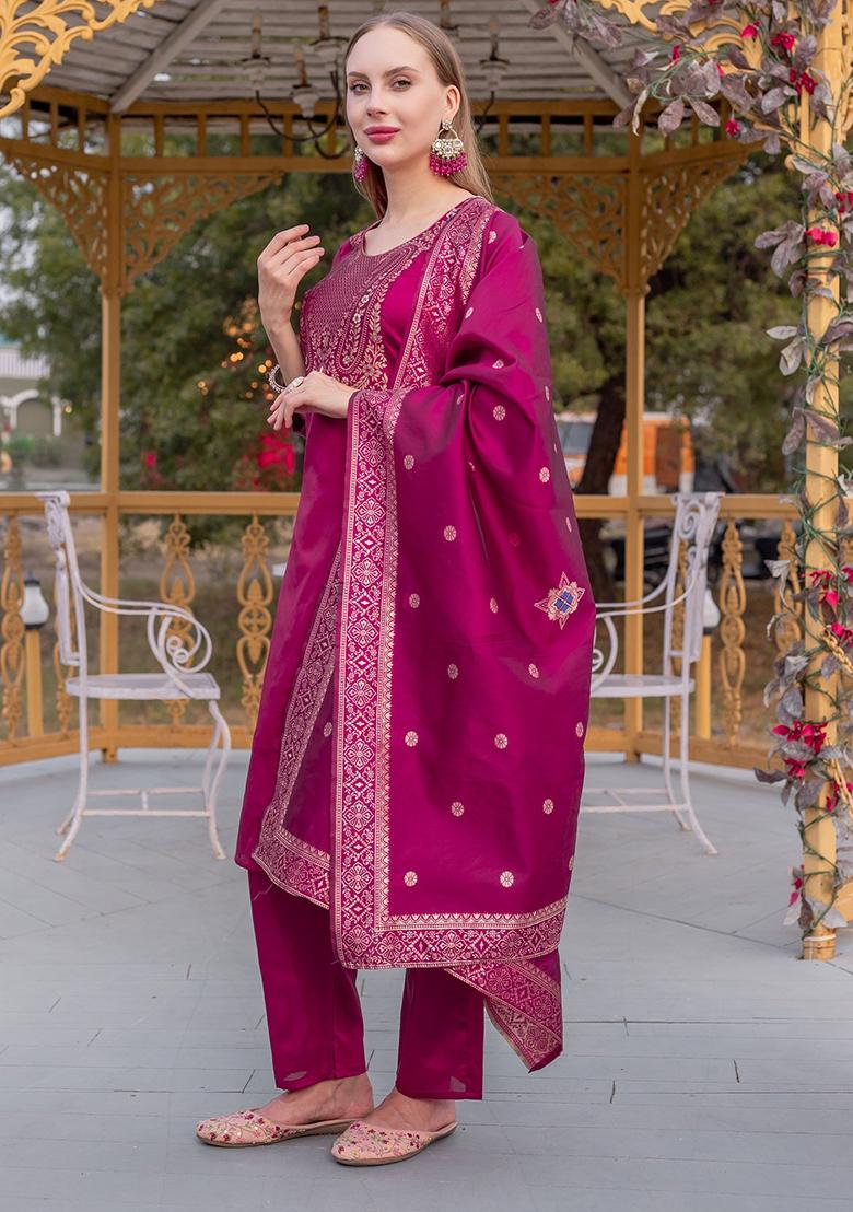 Maroon Printed Cotton Kurta Set