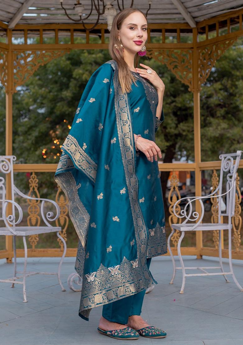 Rama Blue Printed Cotton Kurta Set