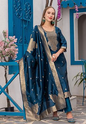 Blue Printed Cotton Kurta Set