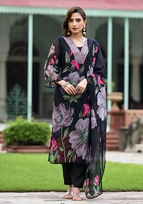 Black Embroidered Georgette Kurta Set