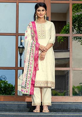 White Embroidered Cotton Kurta Set