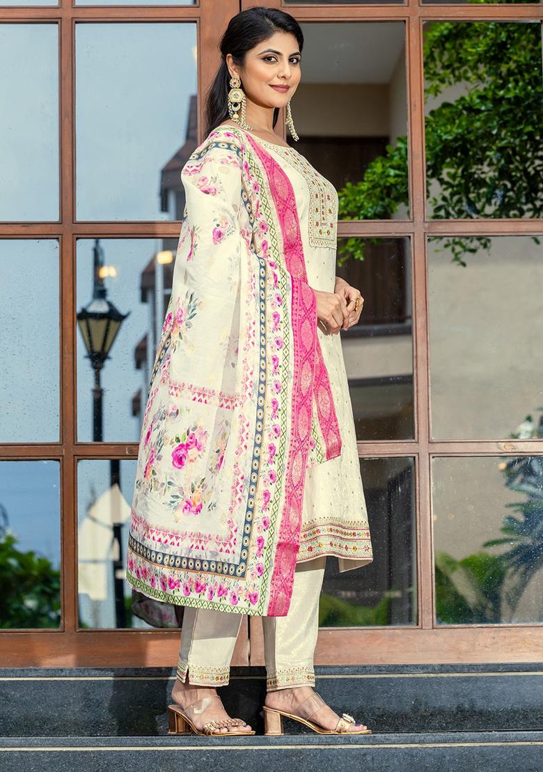 White Embroidered Cotton Kurta Set