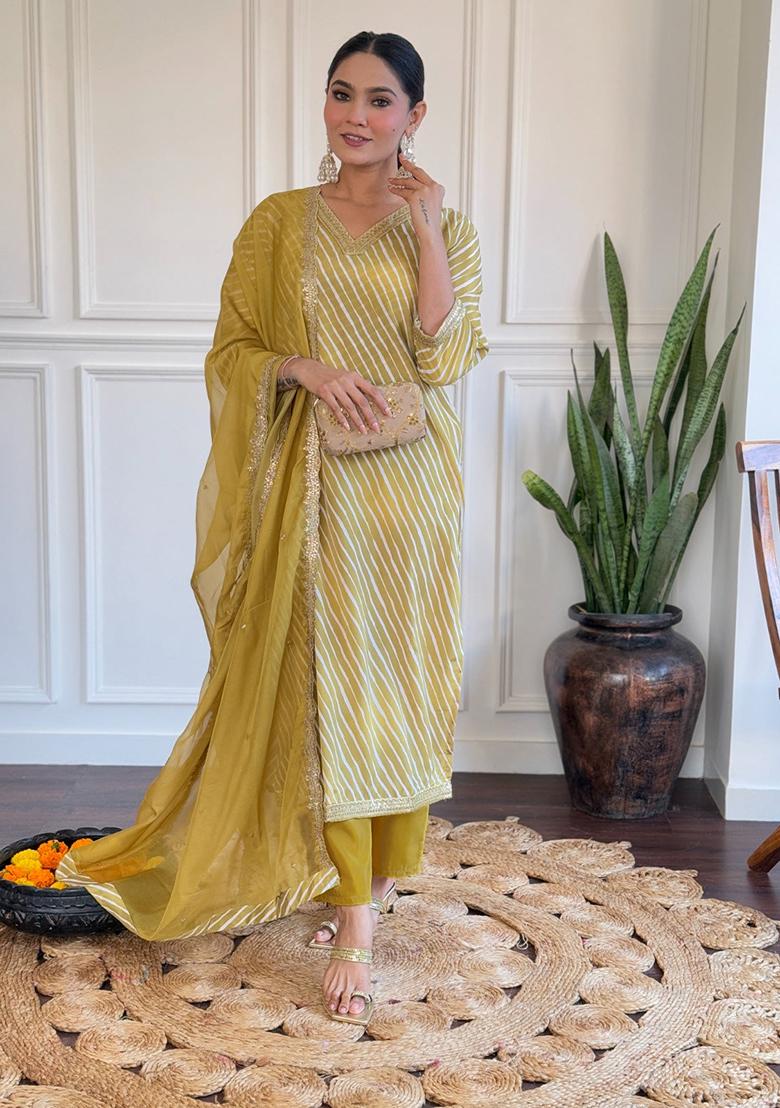 Mustard Embroidered Viscose Kurta Set