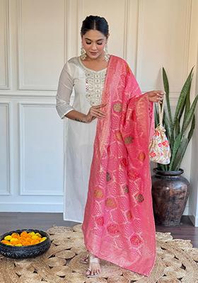 Off White Embroidered Chanderi Kurta Set