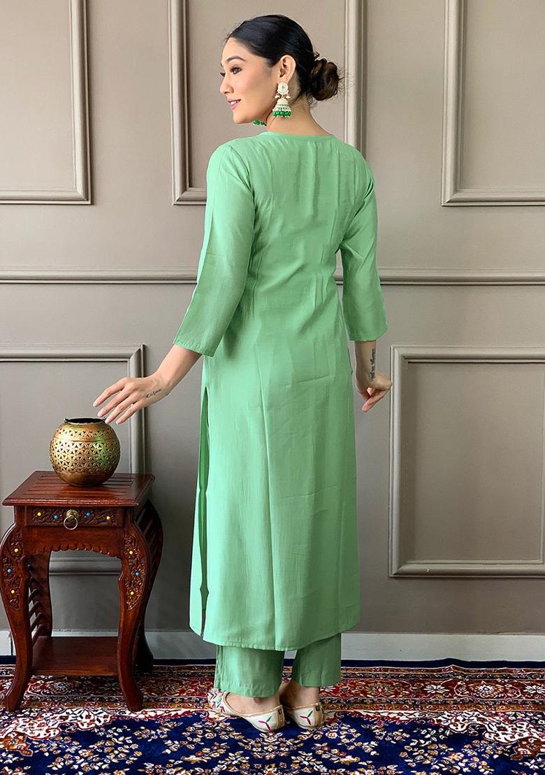 Blue Embroidered Chanderi Kurta Set