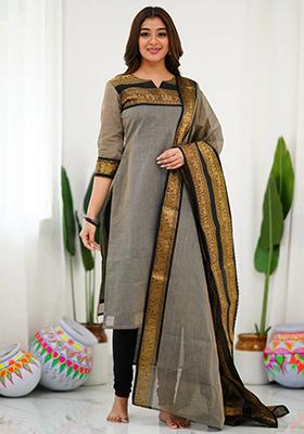 Grey Weaving Cotton Kurta Set