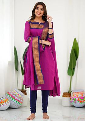 Pink Weaving Cotton Kurta Set