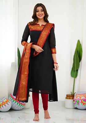 Black Weaving Cotton Kurta Set